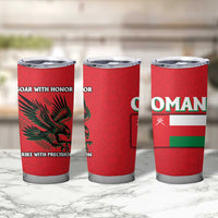 Oman Tumbler Cup with National Flag Colors and Falcon Soaring Graphic Design