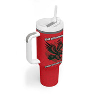 Oman Tumbler With Handle with National Flag Colors and Falcon Soaring Graphic Design