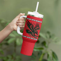 Oman Tumbler With Handle with National Flag Colors and Falcon Soaring Graphic Design