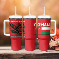 Oman Tumbler With Handle with National Flag Colors and Falcon Soaring Graphic Design
