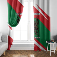 Oman Window Curtain with National Flag Colors and Falcon Soaring Graphic Design