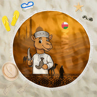 Oman Beach Blanket with Traditional Camel Character and Desert Silhouette Design