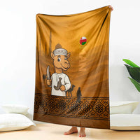 Oman Blanket with Traditional Camel Character and Desert Silhouette Design