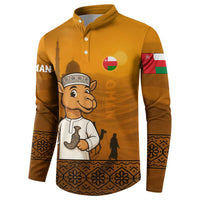 Oman Button Sweatshirt with Traditional Camel Character and Desert Silhouette Design