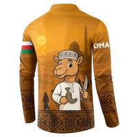 Oman Button Sweatshirt with Traditional Camel Character and Desert Silhouette Design