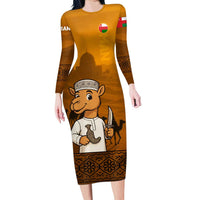 Oman Family Matching Long Sleeve Bodycon Dress and Hawaiian Shirt with Traditional Camel Character and Desert Silhouette Design