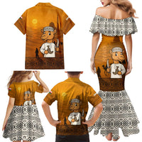 Oman Family Matching Mermaid Dress and Hawaiian Shirt with Traditional Camel Character and Desert Silhouette Design