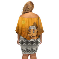 Oman Family Matching Off Shoulder Short Dress and Hawaiian Shirt with Traditional Camel Character and Desert Silhouette Design