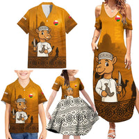 Oman Family Matching Summer Maxi Dress and Hawaiian Shirt with Traditional Camel Character and Desert Silhouette Design