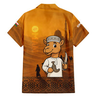 Oman Family Matching Summer Maxi Dress and Hawaiian Shirt with Traditional Camel Character and Desert Silhouette Design