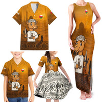 Oman Family Matching Tank Maxi Dress and Hawaiian Shirt with Traditional Camel Character and Desert Silhouette Design