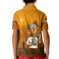 Oman Kid Polo Shirt with Traditional Camel Character and Desert Silhouette Design