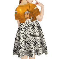 Oman Kid Short Sleeve Dress with Traditional Camel Character and Desert Silhouette Design