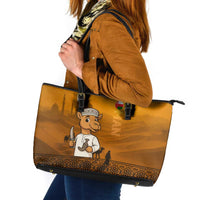 Oman Leather Tote Bag with Traditional Camel Character and Desert Silhouette Design