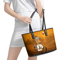 Oman Leather Tote Bag with Traditional Camel Character and Desert Silhouette Design