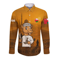 Oman Long Sleeve Button Shirt with Traditional Camel Character and Desert Silhouette Design