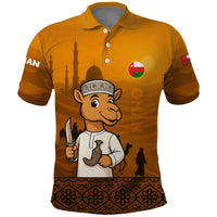 Oman Polo Shirt with Traditional Camel Character and Desert Silhouette Design