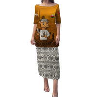 Oman Puletasi with Traditional Camel Character and Desert Silhouette Design