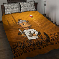 Oman Quilt Bed Set with Traditional Camel Character and Desert Silhouette Design