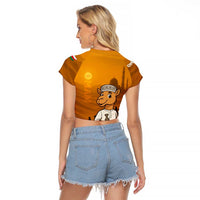 Oman Raglan Cropped T Shirt with Traditional Camel Character and Desert Silhouette Design