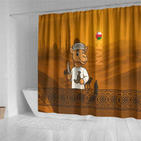 Oman Shower Curtain with Traditional Camel Character and Desert Silhouette Design