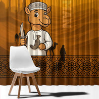 Oman Window Curtain with Traditional Camel Character and Desert Silhouette Design