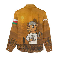 Oman Women Casual Shirt with Traditional Camel Character and Desert Silhouette Design