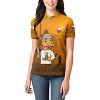 Oman Women Polo Shirt with Traditional Camel Character and Desert Silhouette Design