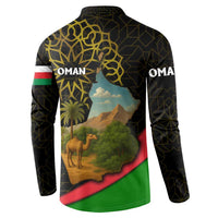 Oman Button Sweatshirt with Camel Landscape and Geometric Pattern Design