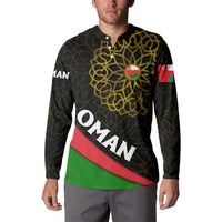 Oman Button Sweatshirt with Camel Landscape and Geometric Pattern Design