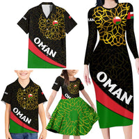 Oman Family Matching Long Sleeve Bodycon Dress and Hawaiian Shirt with Camel Landscape and Geometric Pattern Design