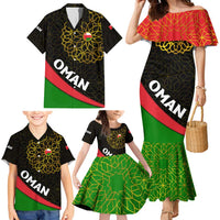 Oman Family Matching Mermaid Dress and Hawaiian Shirt with Camel Landscape and Geometric Pattern Design