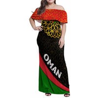 Oman Family Matching Off Shoulder Maxi Dress and Hawaiian Shirt with Camel Landscape and Geometric Pattern Design