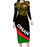 Oman Long Sleeve Bodycon Dress with Camel Landscape and Geometric Pattern Design