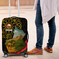 Oman Luggage Cover with Camel Landscape and Geometric Pattern Design