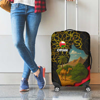 Oman Luggage Cover with Camel Landscape and Geometric Pattern Design