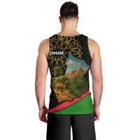 Oman Men Tank Top with Camel Landscape and Geometric Pattern Design