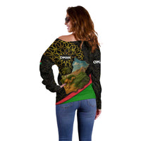 Oman Off Shoulder Sweater with Camel Landscape and Geometric Pattern Design