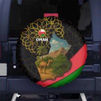 Oman Spare Tire Cover with Camel Landscape and Geometric Pattern Design