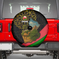 Oman Spare Tire Cover with Camel Landscape and Geometric Pattern Design