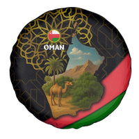 Oman Spare Tire Cover with Camel Landscape and Geometric Pattern Design