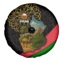 Oman Spare Tire Cover with Camel Landscape and Geometric Pattern Design