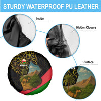 Oman Spare Tire Cover with Camel Landscape and Geometric Pattern Design