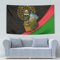 Oman Tapestry with Camel Landscape and Geometric Pattern Design
