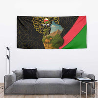 Oman Tapestry with Camel Landscape and Geometric Pattern Design