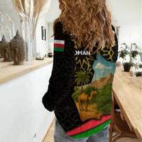 Oman Women Casual Shirt with Camel Landscape and Geometric Pattern Design