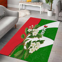 Oman Area Rug with White Blossom Floral Design and National Flag Colors