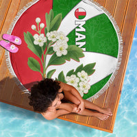 Oman Beach Blanket with White Blossom Floral Design and National Flag Colors