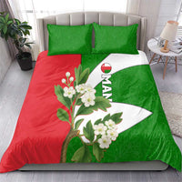 Oman Bedding Set with White Blossom Floral Design and National Flag Colors