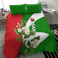 Oman Bedding Set with White Blossom Floral Design and National Flag Colors
